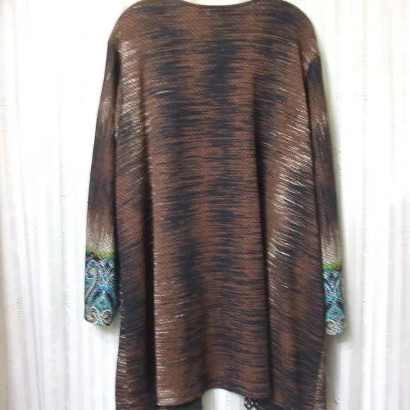 SUSAN GRAVER TURQUOISE & BROWN LONG JACKET - Picture 2 of 6